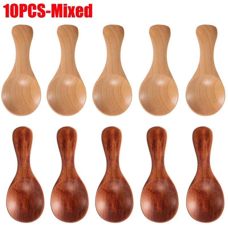 1/10Pc Short Handle Small Wooden Spoons Tea Honey Coffee Kitchen Spice Condiment Salt Sugar Enduring Mini Baby Spoon Accessories4