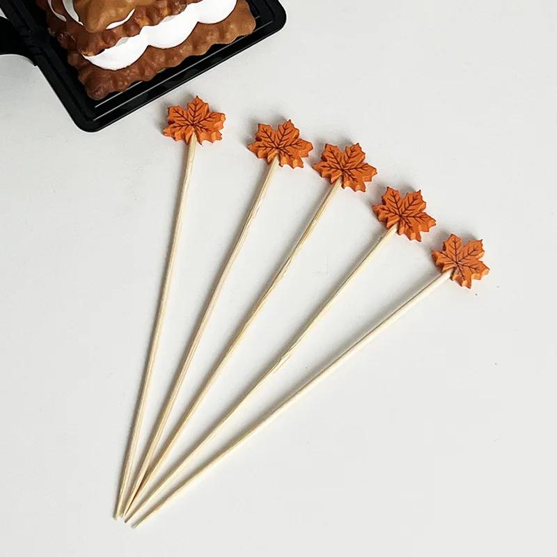100Pcs/bag 12cm Bamboo Pick Buffet Cupcake Disposable Fruit Fork Party Dessert Salad Stick Cocktail Skewer for Party Decor