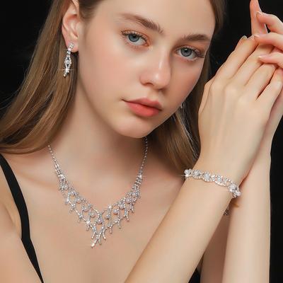 Fashion Bridal Necklace Earrings Jewelry Set Zircon Wedding Banquet Jewelry Wedding Dress Accessories
