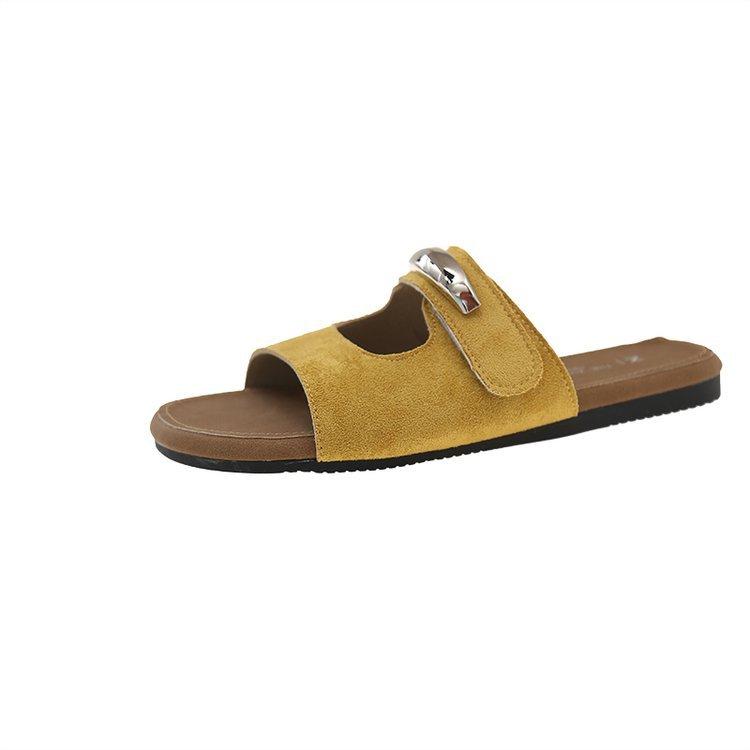 

[Youshilai] One-word cool slippers for women 2025 summer new French sweet and gentle open-toed slippers for women 35