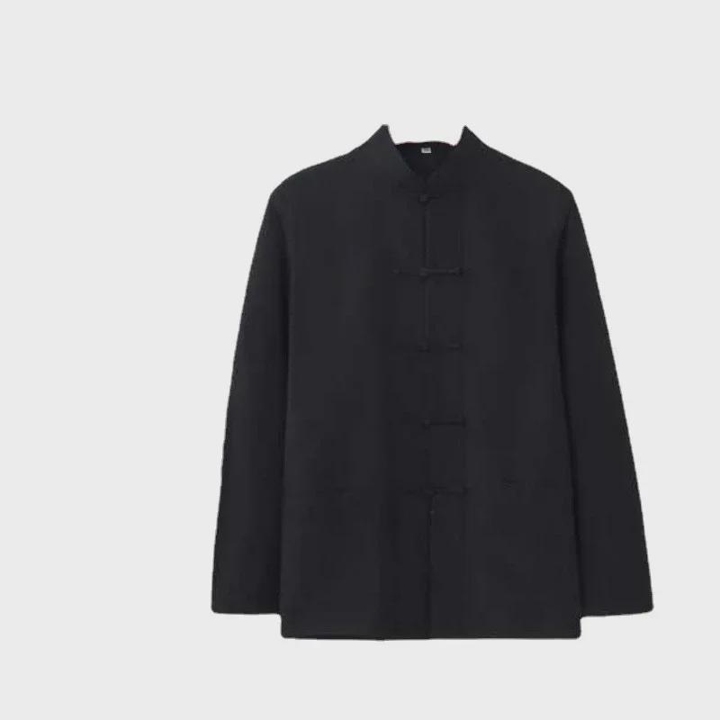 Men's Long-Sleeve Tang Suit Hanfu Top - Traditional Cotton Ancient Style for Older and Middle-Aged Men