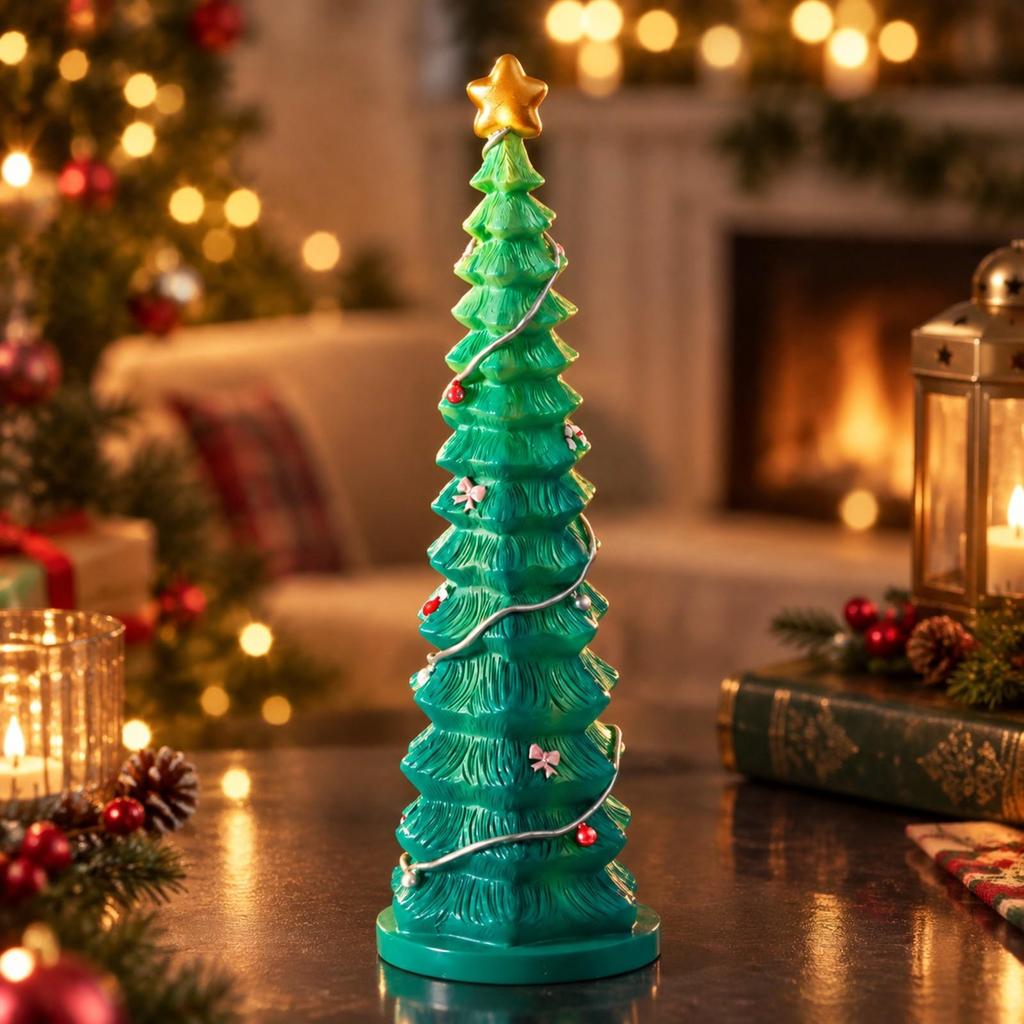 Tabletop Christmas Tree with Star Topper Freestanding Round Base Compact Holiday