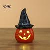 Cute Halloween Room Decoration Ceramic Tealight Holder, Lighted Ghost Pumpkin Figurine with Indoor Party Atmosphere Lamp Witch Hat, Tiered Tray