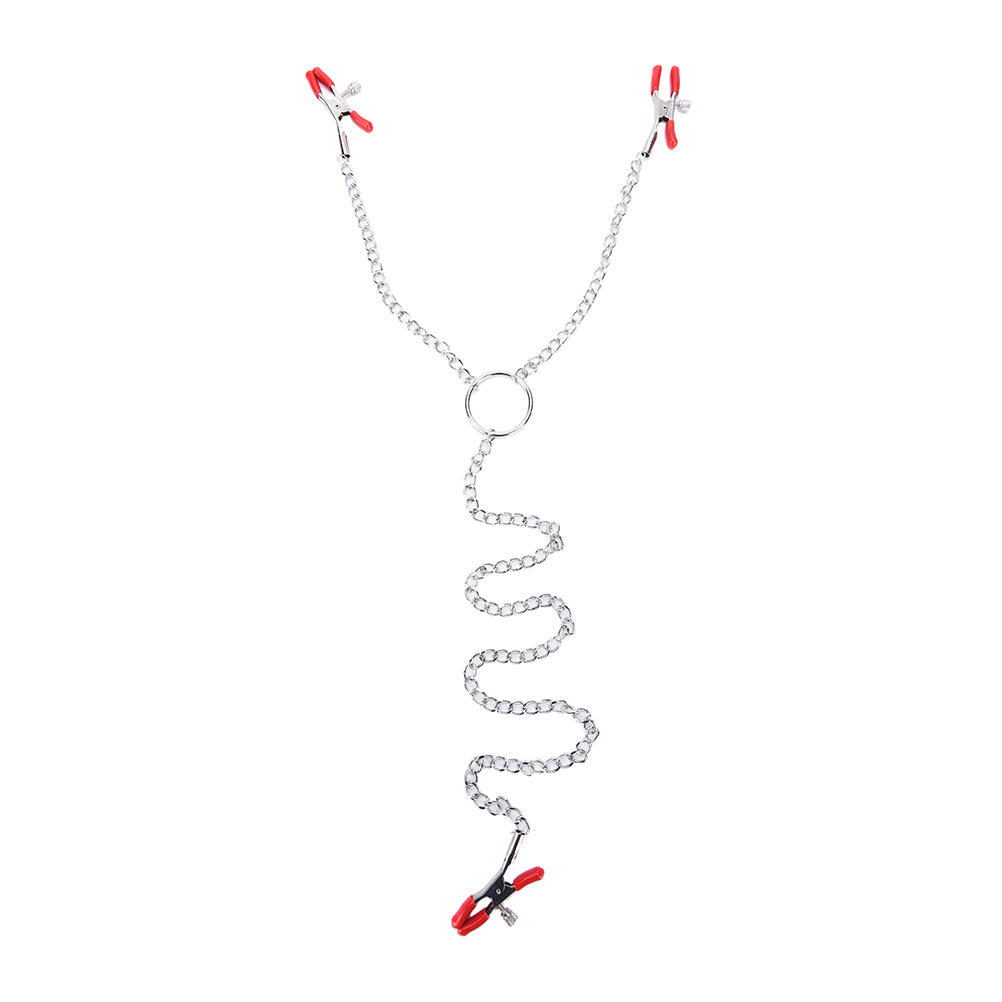 Breast Nipple Adjustable 3 Clamps W Chain Clip Clamp Bondage Metal Sex Toy