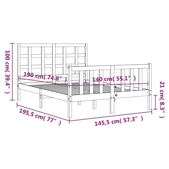VidaXL Bed Frame with Headboard 140x190 Cm Solid Wood 3192081