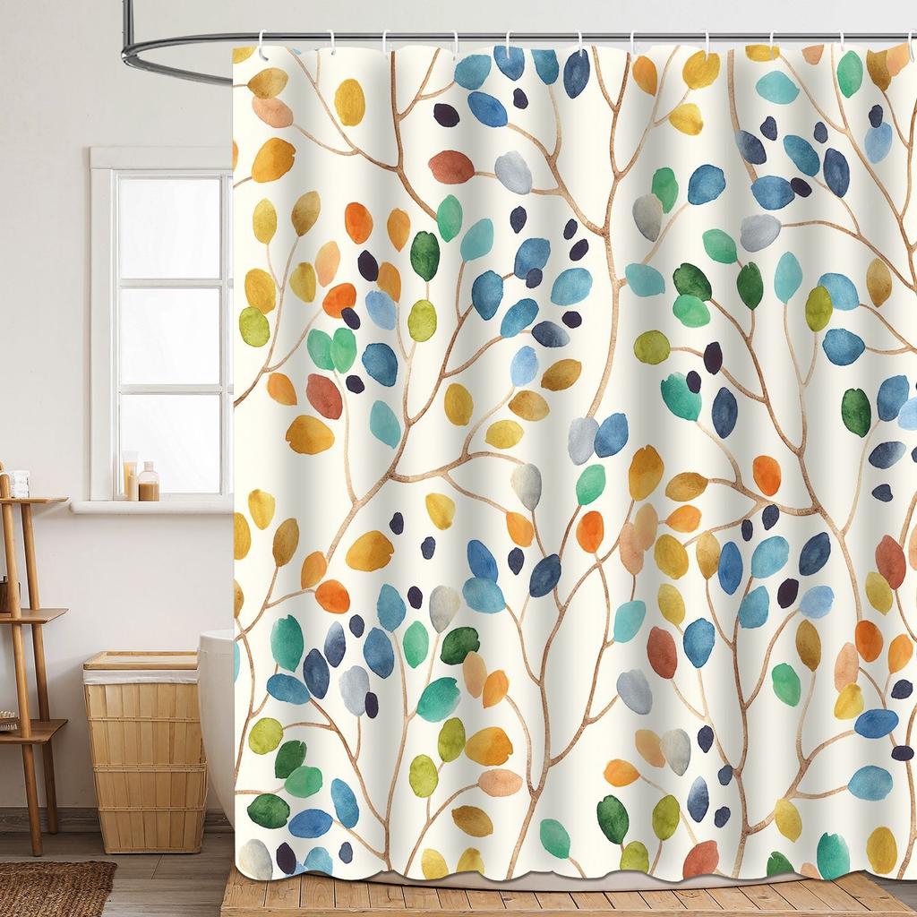 Shower Curtain Flower And Plant Leaf Polyester 3D Digital Printing Shower Curtain Waterproof And MildewProof Shower Bathroom Partition Curtain