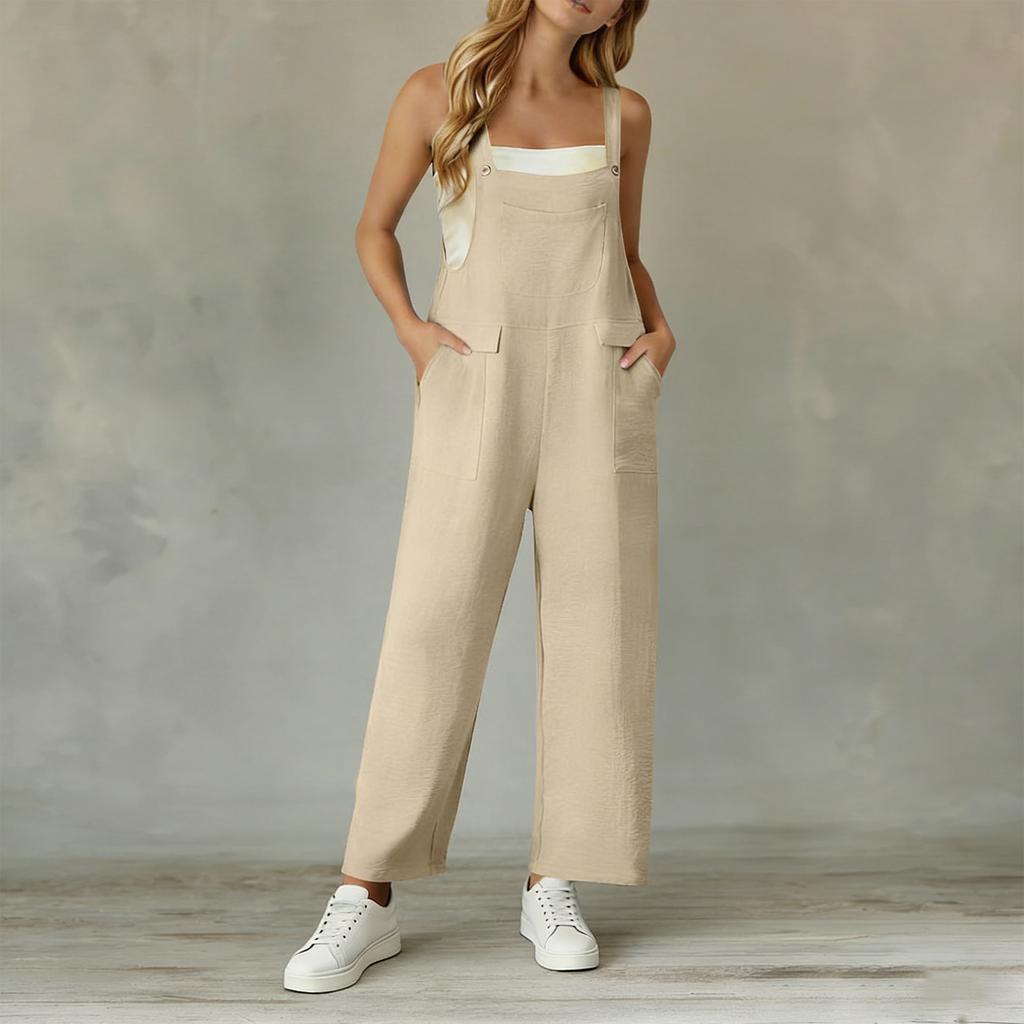 Womens Casual Wide Leg Jumpsuits Summer Spaghetti Strap Sleeveless Loose Long Pant Rompers With Pockets