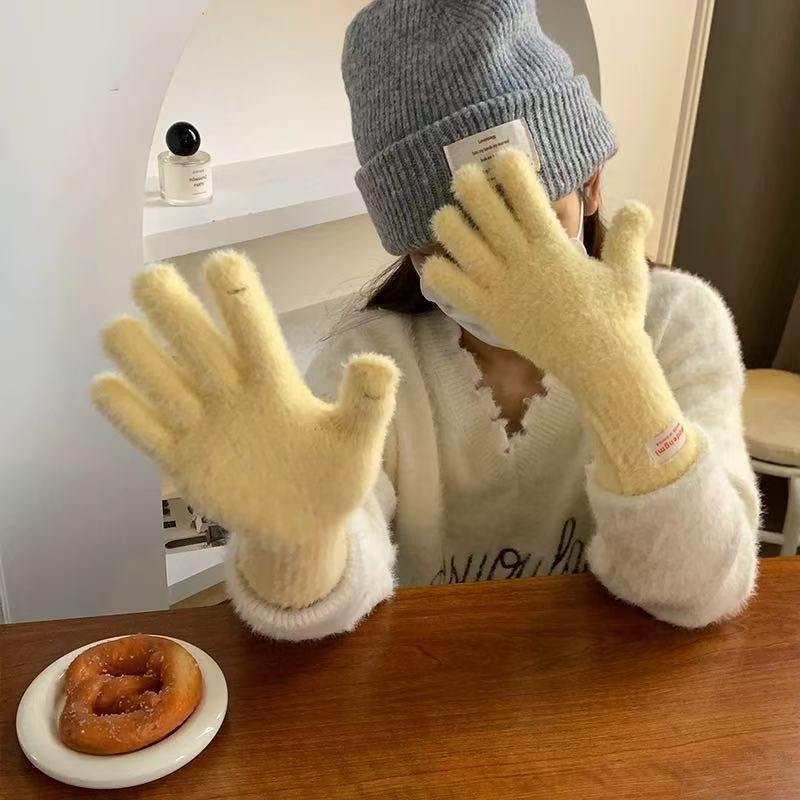 26cm Imitation Mink Velvet Fluffy Solid Women's Gloves Winter Keep Warm Fingertips Touch Screen Fashion Elegant All Match