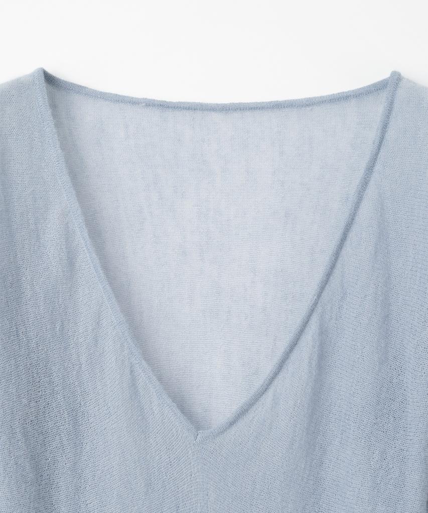 MILLO WOMEN Sheer Deep V-Neck Knit [Ash Blue]