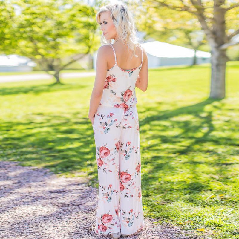 Floral Women Summer Long Wide Leg Pants Strappy Casual Beach Jumpsuit Us Romper