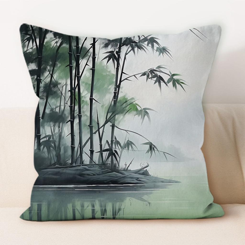 Traditional Chinese Ink And Bamboo Pillowcase, Suitable For Home Sofa Decoration, Living Room, Dormitory
