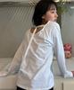 RONRON Back Open Waist Belt Long Sleeve T Shirt White