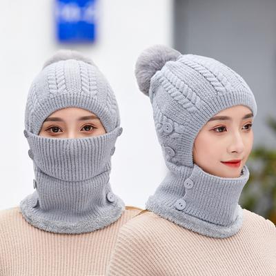 Winter Hat Scarf Cap Set Beanies Caps Pompoms Hat Plus Thickening Siamese Scarf Collar Warm Windproof Hat