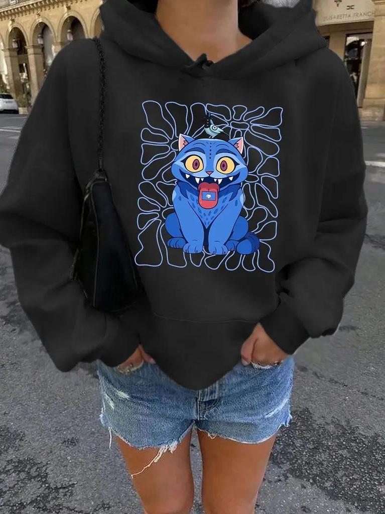 Women's Heart Print Hoodie - European & American Fashion, Loose Fit, Sports Casual Style (2025)