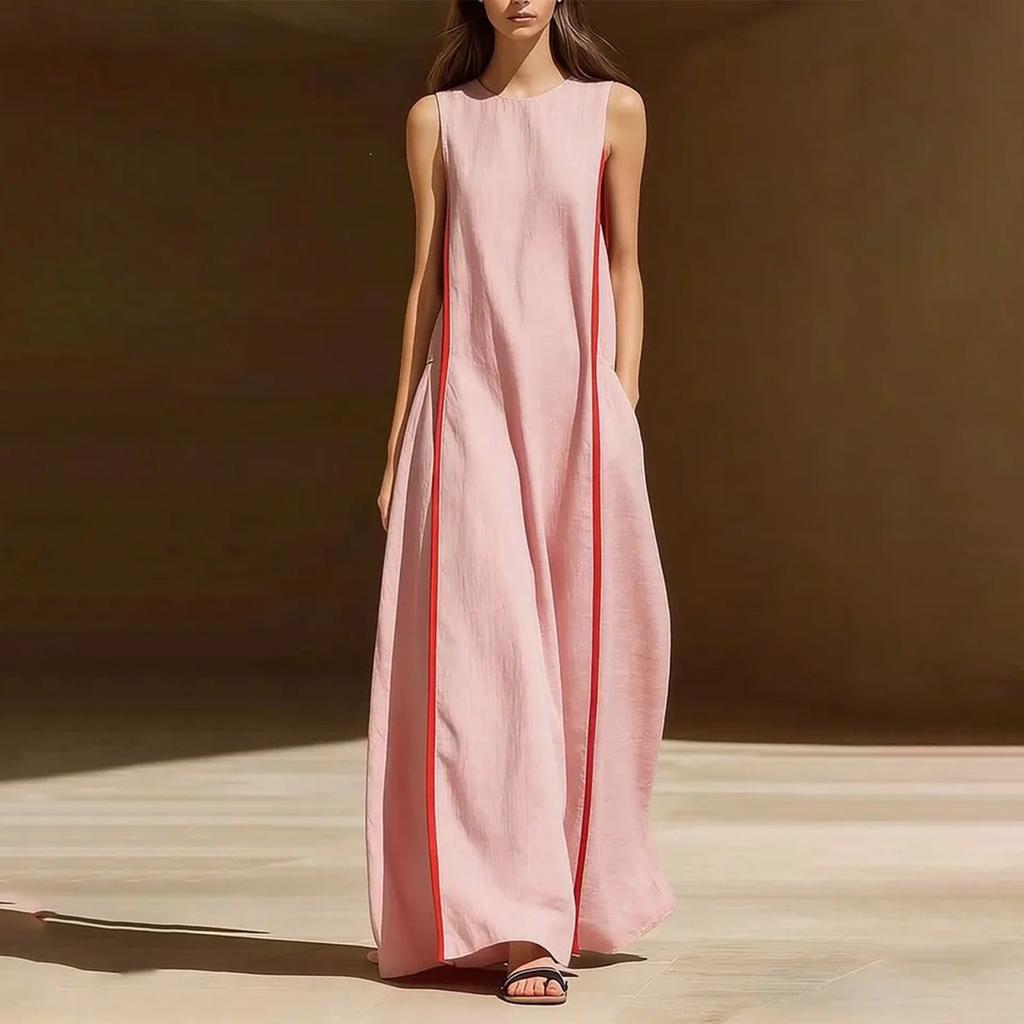 Abito da donna senza maniche a vestibilità larga con strisce laterali per un look casual estivo