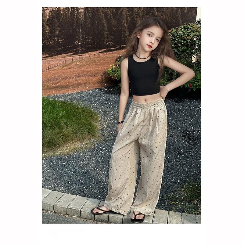 Girls Kids Summer Polka Dot Straight Leg Pants Children Mosquito Proof Pants Fashion Thin Breathable Baby Wide Casual Trousers