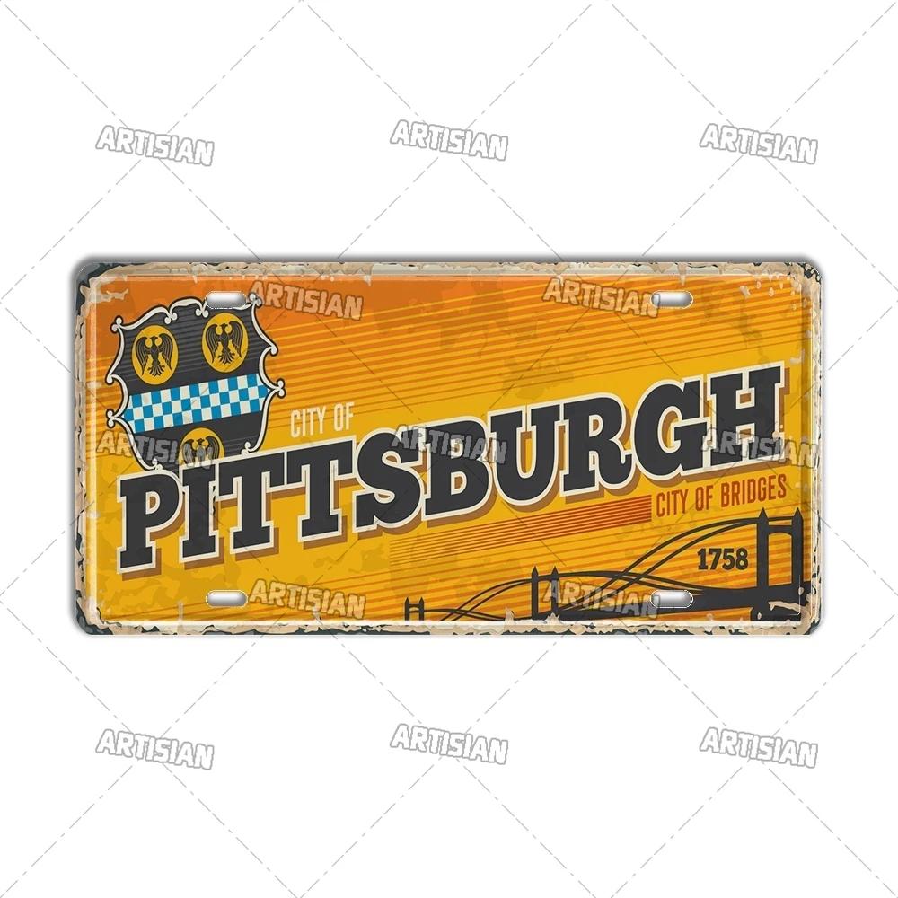 USA License Plate Landmark Metal Wall Sculpture|US City/State Design,Tin Plaque,Halloween&Christmas Gift,Garage/Bar/Cafe Decor