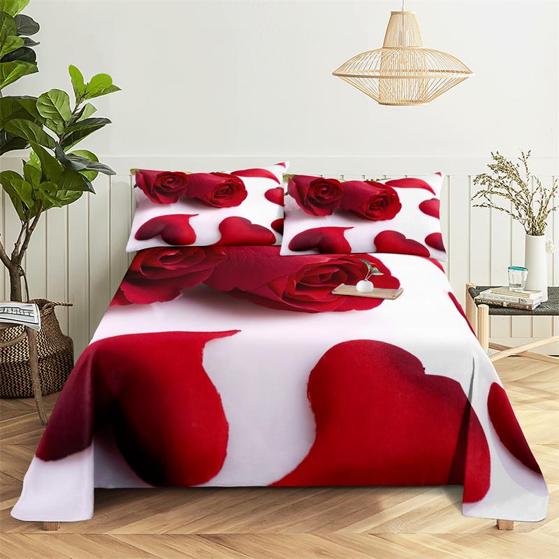 Red Rose Duvet Cover Set 3D Print Romantic Theme Valentine's Day Gift Polyester Comforter Cover with Pillowcase King Queen Size