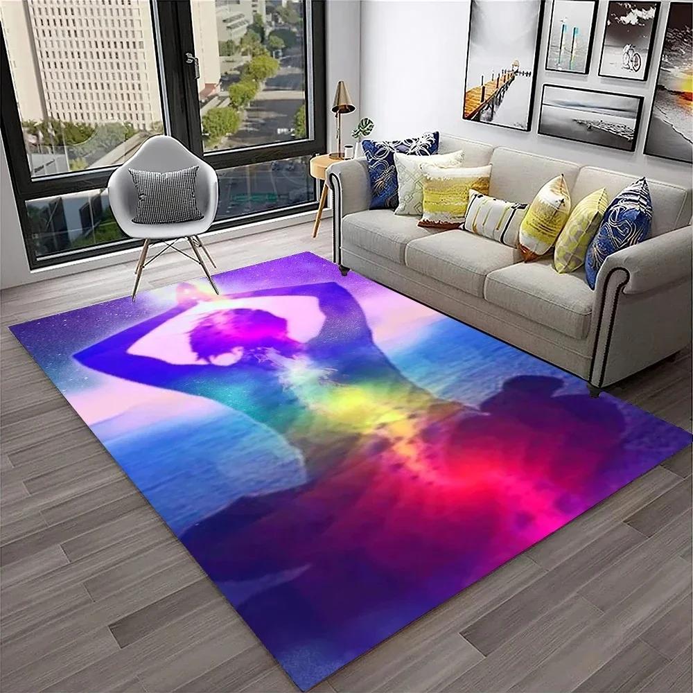 Naturalize Yoga Meditation Floor Mat with Rainbow 7 Chakra Design Soft Non-Slip Carpet for Living Room Stylish Rug for Bedroom