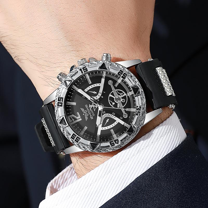 Xiaomi 4PCS Fashion Arabic Dial Men Business Quartz Watch CasuSilicone Strap Wristwatch With Necklace Set Reloj Hombre (Without Box)