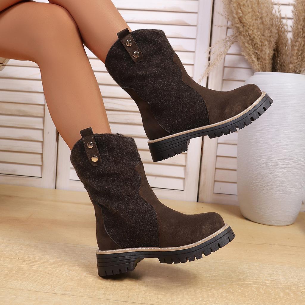 Retro winter mid-tube stack mid-tube boots women's autumn new western Martin boots round head pleated cigarette boots large size