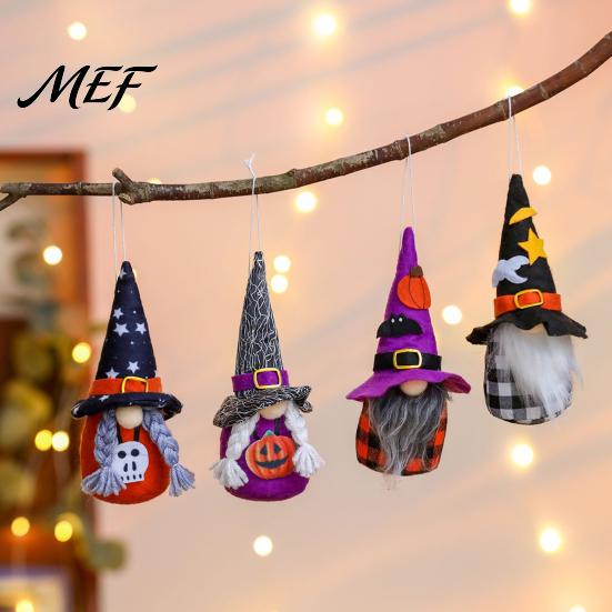 Handmade Felt Gnomes with Hats Halloween Plush Gnome Decoration, Spooky Witch Hat Swedish Tomte Elf Figurine, Soft Fabric Collectibles Mini