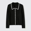 Women's clothing contrasting colors spring and autumn new long-sleeved lapel sweater small fresh knitted sweater women