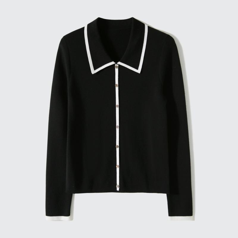 Women's clothing contrasting colors spring and autumn new long-sleeved lapel sweater small fresh knitted sweater women