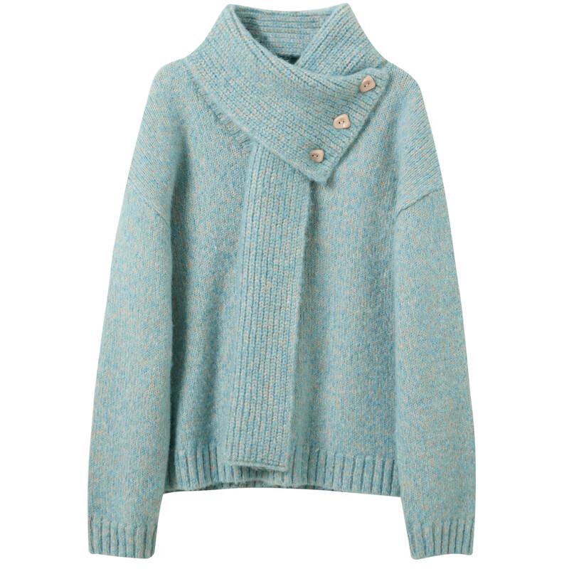 Sancai Women's Two-Way Scarf-Neck Knit Sweater