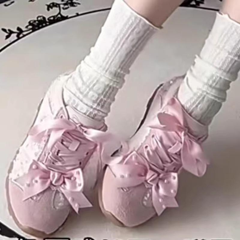 

Мода Женская Мода Балетки Весна Новые Круглый Носок Глубокий Вырез Замша Бант-бабочка На Шнуровке Мягкая Подошва Нескользящие Одинарные Туфли 40 розовый