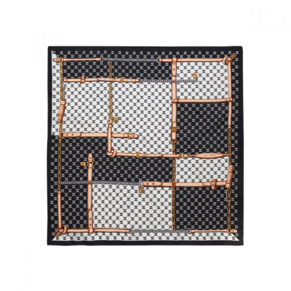 Daks Silk 100  Black Dd Chain Pattern Square Scarf Dcsc1f021bk