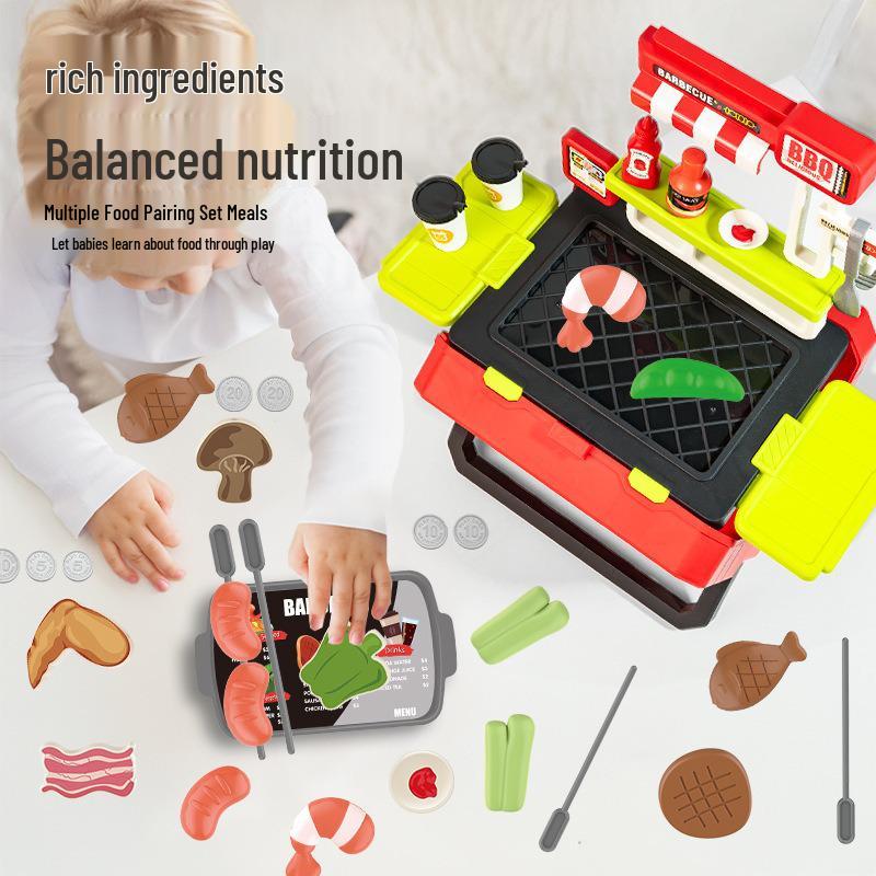 Multi-Function BBQ Table & Candy Cart: Pretend Play Kitchen Toy for Kids