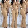 2025 Autumn/Winter Long-Sleeve Shirt Collar Jumpsuit with Mid-Waist Long Pants