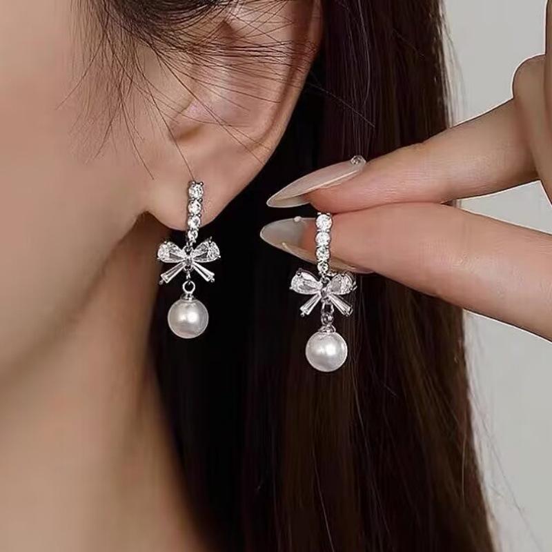 925 Silver Needle Geometric Pearl Earrings For Women Fashion Earrings Flowing Tassel Earrings Elegant Jewelry