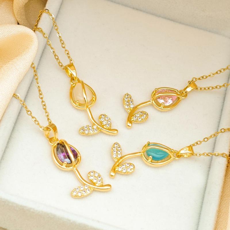 Necklace - Cat's Eye Quartz Tulip Necklace - Unique Design - Versatile and Sophisticated - Suitable for All Seasons - Autumn/Winter
