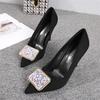 Women Fetish 9 .5cm High Heels Wedding Classic Pumps Lady Stiletto Point Toe Red Heels Black Office Stripper Crystal Shoes