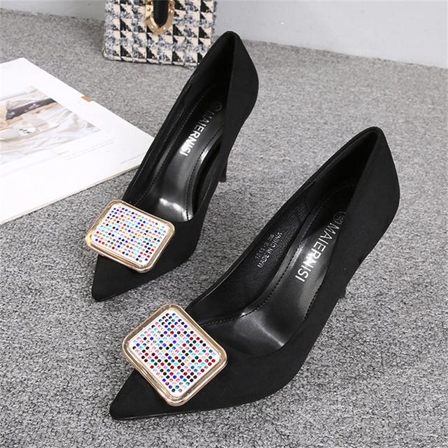Women Fetish 9 .5cm High Heels Wedding Classic Pumps Lady Stiletto Point Toe Red Heels Black Office Stripper Crystal Shoes