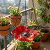 Eisenkunst Vogeltränke Blumenförmige Offene Schale Kolibrifutterer Retro-Stil Rostbeständig Hängendes Vogelbad Terrasse