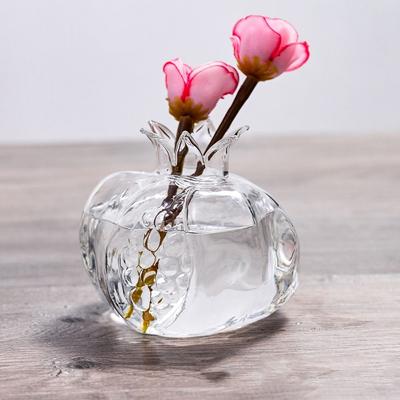 Mini Red Pomegranate Glass Vase Pomegranate Glass Hydroponic Flower Vase Transparent Hammer Pattern Fruit Vase Desktop