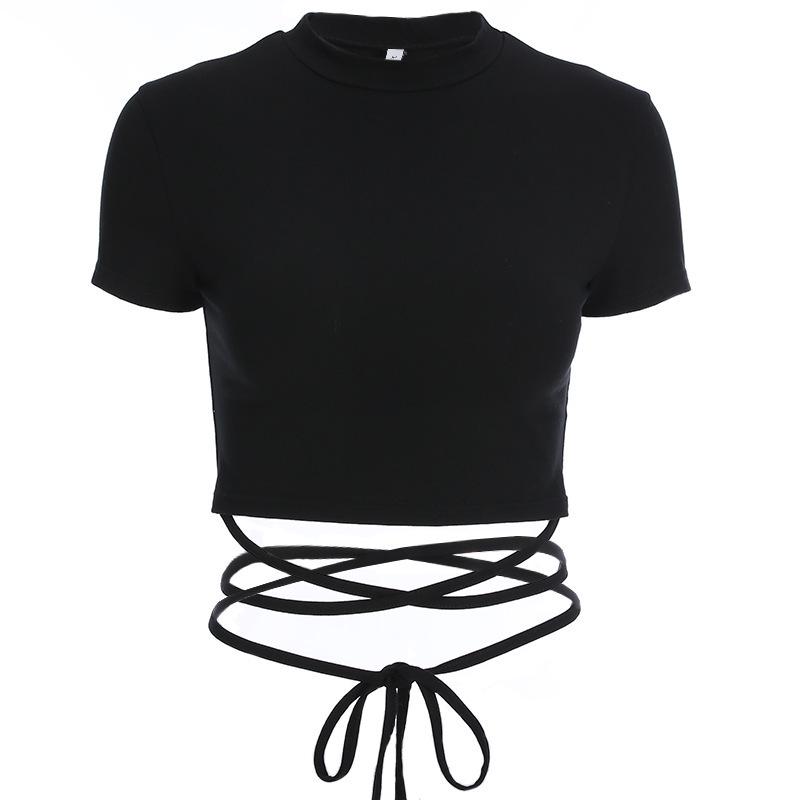 Trendy Evropský & Americký Dámský Zavazovací Bandážový Crop Top - Sexy, Zeštíhlující, Krátký Rukáv