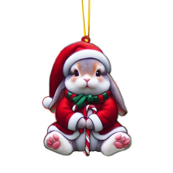 Christmas Ornament 2D Acrylic Dog Bear Bee Rabbit Rooster Hanging Decoration Cartoon Animals Xmas Tree Pendant for Home Party Decor