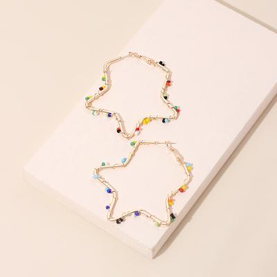 European and American Exaggerated Pentagram-shaped Hand-woven Rice Bead Earrings, Ethnic Style Niche Star Earrings