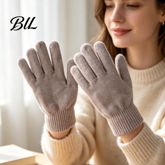 Cold Weather Accessories for Men Women Winter Thermal Gloves Women, Thickened Velvet Lined Mittens, Knit Five Finger Elastic Wrist Cuff Gear with Rib