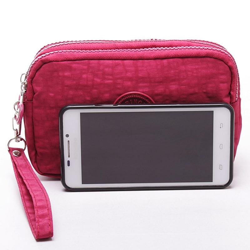 Coin Purse Women Small Wallet Washer Wrinkle Fabric Phone Purse Three Zippers Portable Make Up Bag 8 Colors