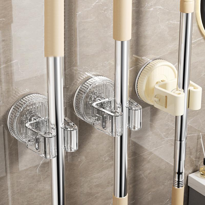 Suction Cup Mop Clip Holder Wall Mounted Mop Brush Broom Hanger Fixed Rack Kitchen Bathroom Organizer Shelf Hook Accessories