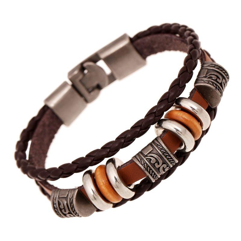 

Soul Collision Retro Ornament Simple Handmade Beaded Multi-Layer Leather Bracelet Fashion Fashion Popular Men Hands
