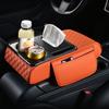 Hochwertiges Armlehnenpolster für die Mittelkonsole im Auto, mit Taschentuchbox und 2 Getränkehaltern, PU-Leder-Armlehnenbox-Pad, tragbares Armlehnenkissen für das Auto