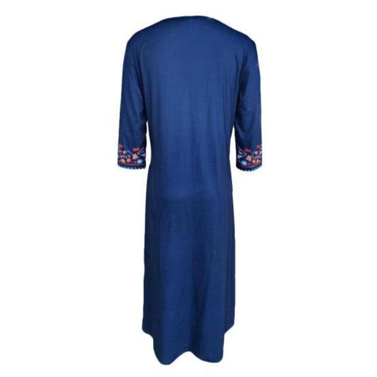 Plus Size Bohemian Dress Sexy V Neck Three Quarter Sleeves Loose Hem with Pockets Retro A Line Ethnic Print