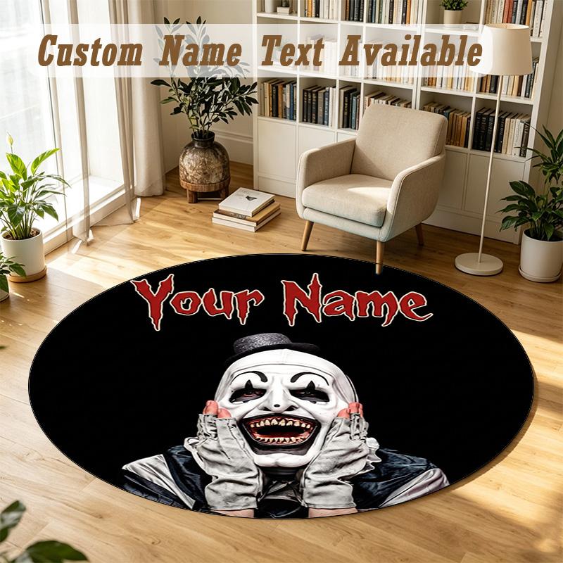 Terrifier Art the Clown Personalized Round Rug Support Custom Name, Soft Home Decor Mat