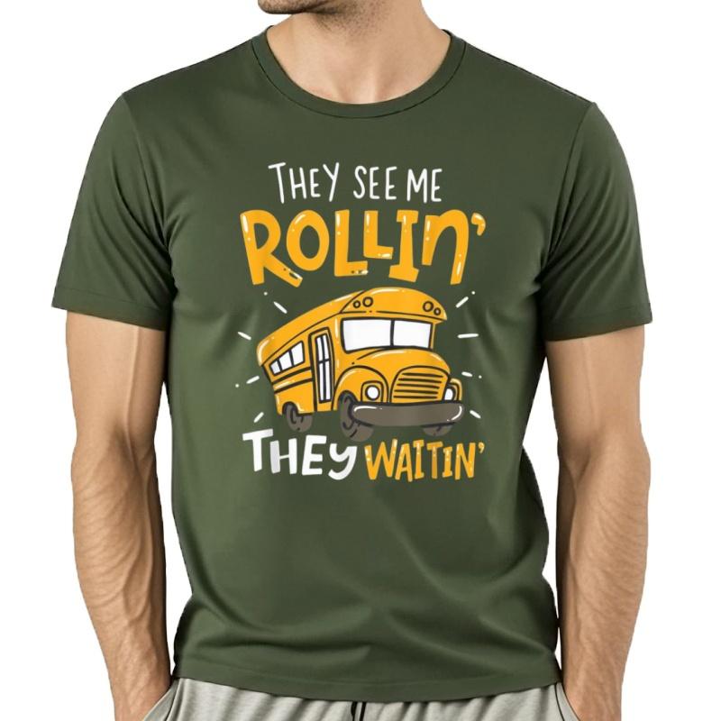 Camisetas divertidas de conductor de autobús escolar Camisetas estampadas de algodón estilo v